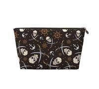 Beauty case con teschi pirati, trousse da viaggio per articoli da toeletta da donna, borsa per il trucco in pelle, organizer per trucchi, carino, Oro, Taglia unica