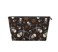 Beauty case con teschi pirati, trousse da viaggio per articoli da toeletta da donna, borsa per il trucco in pelle, organizer per trucchi, carino, Argento, Taglia unica