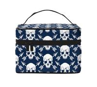 Beauty case con teschio con freccia bianca, graziosa borsa per cosmetici da donna, borsa da toilette, grande borsa organizer da viaggio per il trucco