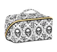 Beauty case con teschio e rosa Old School Tattoo con divisori Elegante borsa per il trucco con manico Accessori da viaggio