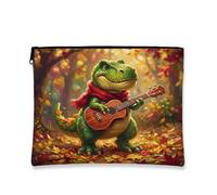 Beauty case con tirannosauro autunnale Rex, borsa da viaggio per chitarra con foresta festiva, borsa da viaggio per donne, piccola borsa portatile in tela con cerniera, borsa da toilette con dinosauro