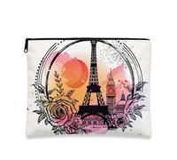 Beauty case con Torre di Parigi, borsa da viaggio artistica parigina per donne, piccola borsa portatile in tela con cerniera, regalo per festival e vacanze, bianco, 7x9 Inch, Paris