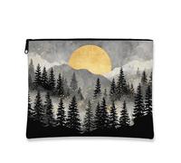 Beauty case con tramonto in montagna, borsa da viaggio artistica da donna, piccola borsa portatile in tela con cerniera, perfetta per avventure all'aperto, Nero, 7x9 Inch, Tramonto
