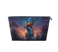 Beauty case con volpe in meditazione con cielo stellato, trousse da viaggio per cosmetici, borsa da trucco da donna, borsa per il trucco in pelle, graziosa borsa per il trucco, Argento, Taglia unica