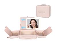 BEAUTY CASE Custodia per trucchi con luce LED e specchio magnetico, 30,5 cm, portatile, da viaggio, con 3 partizioni, ricaricabile, grande capacità, illuminazione brillante, regalo per donne e ragazze