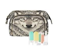 Beauty case da appendere con lupo grunge gotico grigio borsa per il trucco da viaggio