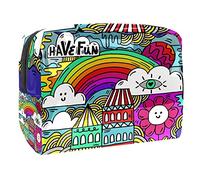 Beauty case da donna, adorabile e capiente, impermeabile, da viaggio, carino, con icone che creano il rumore, motivo giallo, borsa da toeletta organizer per accessori come regalo, Multicolore 02,