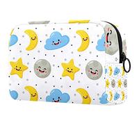 Beauty case da donna, adorabile e spazioso beauty case da viaggio, stelle, luna, nuvole, sfondo blu, accessori organizer come regalo, Multicolore 10., 18.5x7.5x13cm/7.3x3x5.1in, Beauty Case