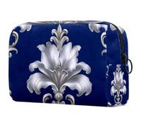 Beauty case da donna Art Royal Lily su sfondo blu, astuccio da viaggio con cerniera, organizer portatile per articoli da toeletta per ragazze adolescenti, Multicolore 03, 18.5x7.5x13cm/7.3x3x5.1in