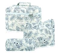 Beauty Case da Donna，Borsa Cosmetica da Viaggio Grande, Set di Borse per Cosmetici con Motivo Floreale，Splendida Borsa Cosmetica Portatile con Maniglia per Uscite, Viaggi di Lavoro e Spostamenti 3Pc