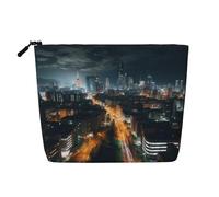 Beauty case da donna, con albero con farfalle, portatile, da viaggio, organizer quotidiano con cerniera, Vista notturna della città, Taglia unica