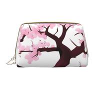 Beauty case da donna con albero di ciliegio - grande capienza borsa cosmetica da viaggio in pelle PU con cerniera organizer portatile ampia aperta, bianco, taglia unica