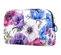 Beauty case da donna, con anemoni che sbocciano e fiori da giardino, per articoli da toeletta da viaggio, grande, pratica borsa organizer con cerniera, Multi, 18.5x7.5x13cm/7.3x3x5.1in, Beauty case