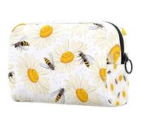 Beauty case da donna con api che volano su margherite, borsa da viaggio per articoli da toeletta grandi, pratica borsa organizer con cerniera, Multi, 18.5x7.5x13cm/7.3x3x5.1in, Beauty case