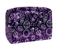 Beauty case da donna, con astronauti, pianeti, razzi e costellazioni dello zodiaco, borsa da viaggio grande in PVC per trucchi con cerniera, Multi, 18.5x7.5x13cm/7.3x3x5.1in, Beauty case
