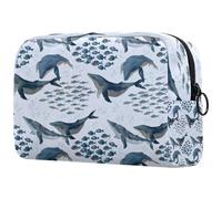 Beauty case da donna, con balene e gruppi di pesci, borsa da viaggio per articoli da toeletta grande, pratica borsa organizer con cerniera, Multi, 18.5x7.5x13cm/7.3x3x5.1in, Beauty case