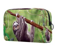 Beauty case da donna, con bradipo nella giungla, per articoli da toeletta da viaggio, grande, con cerniera, Multi, 18.5x7.5x13cm/7.3x3x5.1in, Beauty case