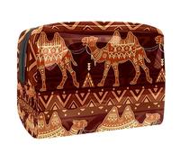 Beauty case da donna, con cammelli egiziani ed ornamenti etnici, borsa da viaggio grande in PVC per trucchi, pratica custodia organizer con cerniera, Multi, 18.5x7.5x13cm/7.3x3x5.1in, Beauty case