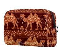 Beauty case da donna, con cammelli egiziani ed ornamenti etnici, borsa da viaggio grande per trucchi, pratica borsa organizer con cerniera, Multi, 18.5x7.5x13cm/7.3x3x5.1in, Beauty case