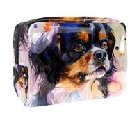 Beauty case da donna con cane Cavalier King Charles Spaniel, borsa da viaggio grande in PVC per trucchi con cerniera, Multi, 18.5x7.5x13cm/7.3x3x5.1in, Beauty case