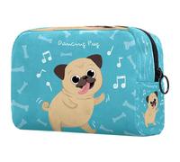 Beauty case da donna, con carlino che ascolta musica e articoli da toeletta da viaggio, grande, con cerniera, Multi, 18.5x7.5x13cm/7.3x3x5.1in, Beauty case