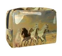 Beauty case da donna con cavalli al galoppo nel deserto, borsa da viaggio per articoli da toeletta grandi, in PVC, pratica custodia organizer con cerniera, Multi, 18.5x7.5x13cm/7.3x3x5.1in, Beauty