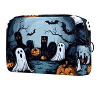 Beauty case da donna, con cerniera, per trucchi e articoli da toeletta di Halloween, con pipistrello, pipistrello, fantasmi, Multi, 18.5x7.5x13cm/7.3x3x5.1in, Beauty case