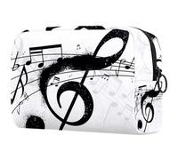 Beauty case da donna, con chiave di musica nera, con schizzi di inchiostro, borsa da viaggio per articoli da toeletta grande, pratica borsa organizer con cerniera, Multi, 18.5x7.5x13cm/7.3x3x5.1in,
