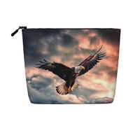 Beauty case da donna con chiusura a zip e colori vivaci, organizer da viaggio portatile, L'aquila vola coraggiosamente nel cielo, Taglia unica
