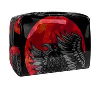 Beauty case da donna, con corvo rosso sangue e luna, per articoli da toeletta da viaggio, grande, in PVC, pratico astuccio organizer con cerniera, Multi, 18.5x7.5x13cm/7.3x3x5.1in, Beauty case