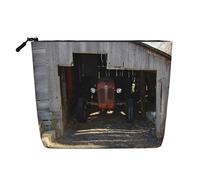 Beauty case da donna con cuore innamorato di San Valentino, organizer da viaggio portatile, borsa da toilette con chiusura a zip, Vecchio fienile di legno con trattore arrugginito, Taglia unica