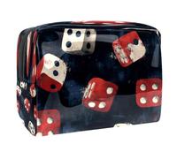 Beauty case da donna, con dadi bianchi e rossi, per articoli da toeletta da viaggio, grande, in PVC, pratico astuccio organizer con cerniera, Multi, 18.5x7.5x13cm/7.3x3x5.1in, Beauty case