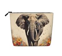 Beauty case da donna con decorazione floreale a forma di cuore, organizer da viaggio portatile, borsa da toilette con chiusura a zip, Elefante P, Taglia unica