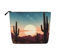 Beauty case da donna con decorazione floreale a forma di cuore, organizer da viaggio portatile, borsa da toilette con chiusura a zip, Deserto Con Cactus, Taglia unica