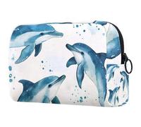 Beauty case da donna, con delfini, animali marini, borsa da viaggio per articoli da toeletta grandi, pratica borsa organizer con cerniera, Multi, 18.5x7.5x13cm/7.3x3x5.1in, Beauty case