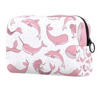 Beauty case da donna, con delfini marini, balene e sirena, borsa da viaggio grande, pratica borsa organizer con cerniera, Multi, 18.5x7.5x13cm/7.3x3x5.1in, Beauty case