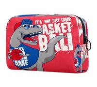 Beauty case da donna, con dinosauro che gioca a basket, per articoli da toeletta da viaggio, grande, con cerniera, Multi, 18.5x7.5x13cm/7.3x3x5.1in, Beauty case