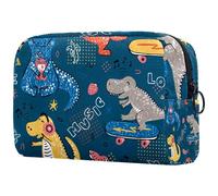 Beauty case da donna, con disegno di dinosauri e note musicali, da viaggio, grande, con cerniera, Multi, 18.5x7.5x13cm/7.3x3x5.1in, Beauty case