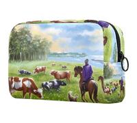 Beauty case da donna, con disegno di un cavallo che cavalca nel prato, borsa da viaggio per articoli da toeletta grande, pratica borsa organizer con cerniera, Multi, 18.5x7.5x13cm/7.3x3x5.1in, Beauty