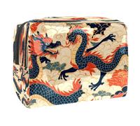 Beauty case da donna con draghi blu su nuvole di buon auspicio, borsa da viaggio grande in PVC per trucchi con cerniera, Multi, 18.5x7.5x13cm/7.3x3x5.1in, Beauty case