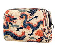 Beauty case da donna con draghi blu su nuvole di buon auspicio, borsa da viaggio per articoli da toeletta grande, pratica borsa organizer con cerniera, Multi, 18.5x7.5x13cm/7.3x3x5.1in, Beauty case