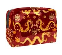 Beauty case da donna con draghi dorati cinesi orientali, borsa da viaggio grande in PVC per trucchi, pratica custodia organizer con cerniera, Multi, 18.5x7.5x13cm/7.3x3x5.1in, Beauty case