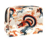 Beauty case da donna con draghi orientali, da viaggio, grande, in PVC, pratico astuccio organizer con cerniera, Multi, 18.5x7.5x13cm/7.3x3x5.1in, Beauty case