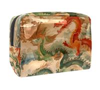 Beauty case da donna con draghi rossi e verdi, borsa da viaggio grande in PVC per trucchi, con cerniera, Multi, 18.5x7.5x13cm/7.3x3x5.1in, Beauty case