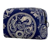 Beauty case da donna, con draghi tradizionali, colore blu scuro, per articoli da toeletta da viaggio, grande, pratica borsa organizer con cerniera, Multi, 18.5x7.5x13cm/7.3x3x5.1in, Beauty case