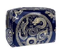 Beauty case da donna, con draghi tradizionali, colore blu scuro, per articoli da toeletta da viaggio, grande, in PVC, pratico astuccio organizer con cerniera, Multi, 18.5x7.5x13cm/7.3x3x5.1in, Beauty