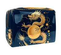 Beauty case da donna, con drago dorato e palla, per articoli da toeletta da viaggio, grande, in PVC, pratico astuccio organizer con cerniera, Multi, 18.5x7.5x13cm/7.3x3x5.1in, Beauty case