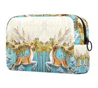 Beauty case da donna, con due cervi con corna in fiore, borsa da viaggio per articoli da toeletta grandi, pratica borsa organizer con cerniera, Multi, 18.5x7.5x13cm/7.3x3x5.1in, Beauty case