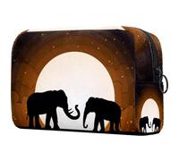 Beauty case da donna, con due elefanti e ombre sotto la luna, borsa da viaggio per articoli da toeletta grandi, pratica borsa organizer con cerniera, Multi, 18.5x7.5x13cm/7.3x3x5.1in, Beauty case