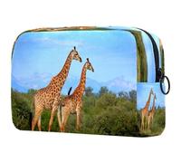 Beauty case da donna, con due giraffe che camminano nella prateria africana, borsa da viaggio per articoli da toeletta grande, pratica borsa organizer con cerniera, Multi, 18.5x7.5x13cm/7.3x3x5.1in,